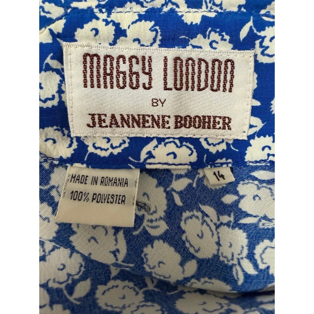Vintage Maggy London‎ by Jeannene Booher Blue Floral Midi Dress Size 14 - Picture 5 of 7